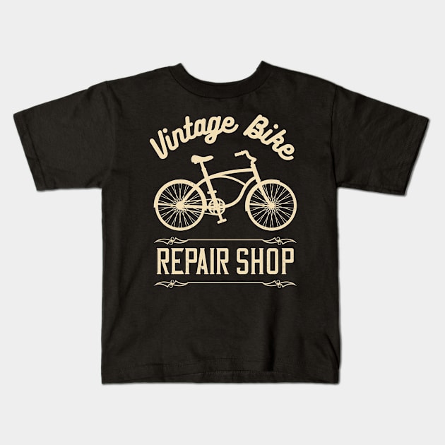 Vintage Bike Repair Shop Kids T-Shirt by Foxxy Merch